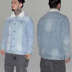 Unbranded Light Wash Denim Trucker Jacket with Sherpa Collar